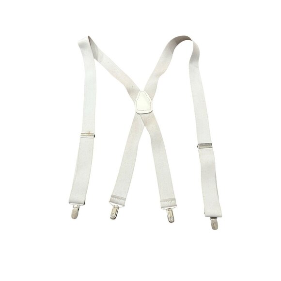Vintage Elastic Suspenders White One Size Adjustable Clip On Formal Wear Retro - Picture 1 of 6
